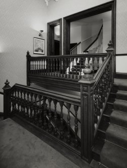 Glasgow, 591 Tollcross Road, Tollcross House, interior.
View of main and attic stair from half landing.