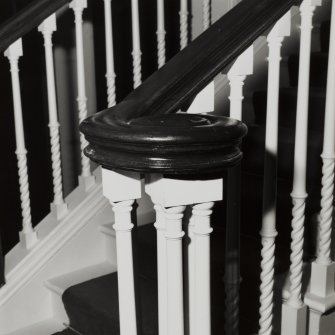 Glasgow, 591 Tollcross Road, Tollcross House, interior.
Detail of attic stair handrail.