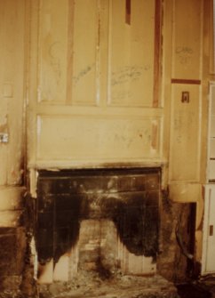 Glasgow, Auldhouse, 2 Auldhouse Court, interior.
View of fireplace in state of disrepair.

