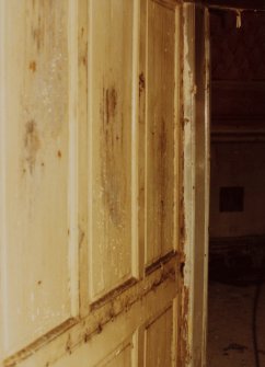 Glasgow, Auldhouse, 2 Auldhouse Court, interior.
View of panelling in state of disrepair.
