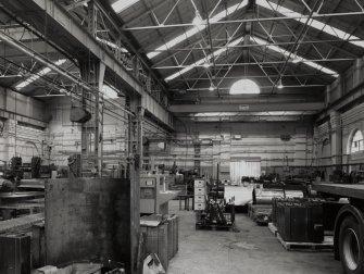 Glasgow, 191-197 Scotland Street, Howden's Works, interior.
General view from South in middle section of former subway power station, showing central row of cast iron uprights (0.84m across and 0.41 m wide) carrying overhead crane tracks.