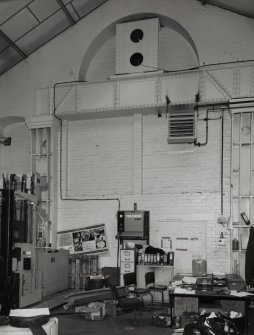 Glasgow, 191-197 Scotland Street, Howden's works, interior.
Detailed view from North of cast-iron uprights and riveted steel beam towards North end of former subway power station, (cast iron uprights 0.70m across).