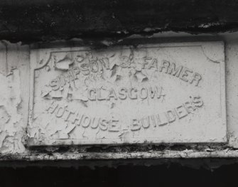 Glasgow, Springburn Park, Winter Gardens.
General view of makers' nameplate.