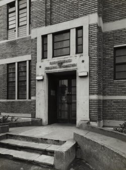 View of entrance, words above door reading 'Department of Organic Chemistry'.