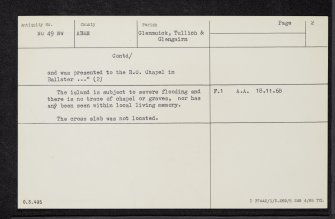 Inchmarnoch, Chapel Of Inchmarnock, NO49NW 18, Ordnance Survey index card, page number 2, Verso