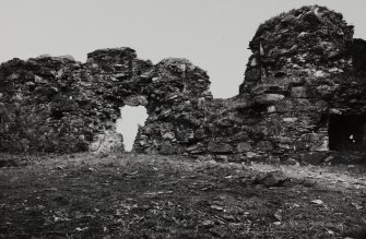 Fraoch Eilean Castle, interior.
View of North wall showing socketed holes, mural stair and window embrasures of hall-house.