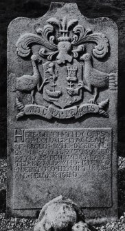 Mull, Inchkenneth, chapel.
View of Donald MacLean's tombstone from front.