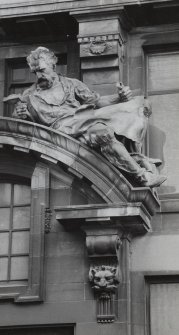 Glasgow, 28 West Campbell Street, McGeoch's Building.
Detail of carved male figure above pediment.