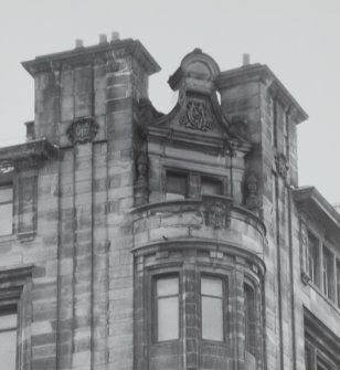 Glasgow, 28 West Campbell Street, McGeoch's Building.
View of carved detailing on North-West angle of building at corner with Cadogan Street.