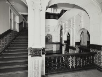 Interior.
View of middle staircase in Merchant's House at first floor from E.