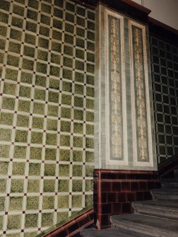 Interior.
Detail of decorative tiling at middle staircase.