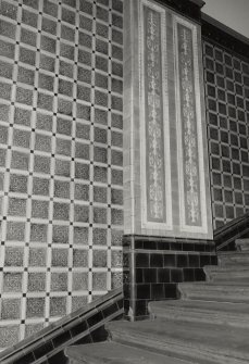 Interior.
Detail of decorative tiling at middle staircase.