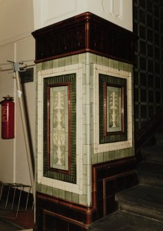 Interior.
Detail of decorative tiling at middle staircase.