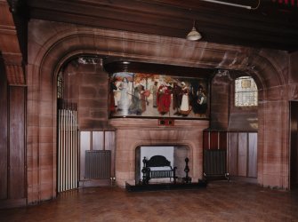 Interior.  Main hall showing inglenook fireplace.