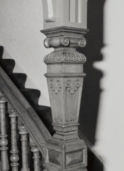 Staircase, newel post, decorative woodwork, detail