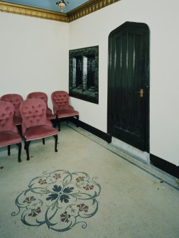 Interior. View of chapel or garden hall from East with mosaic floor