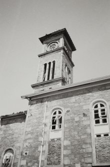 View looking up at clock tower.