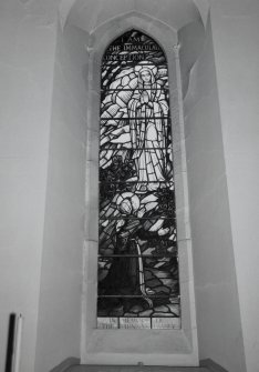 Detail of stained glass windows depicting the vision at Lourdes
