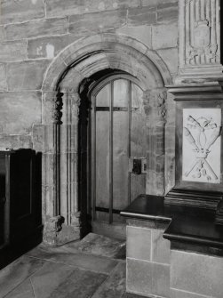 Interior.
View of sacristy doorway, North side of the chancel