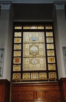 Court, detail of stained glass window