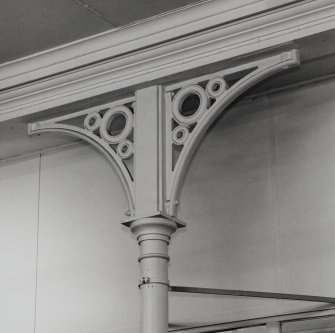 Interior. Detail of top of column in Recreation Hall