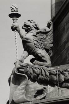 Steeple, detail of winged lion