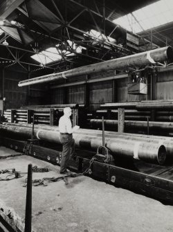 Interior.
View of rotary forge no 1 showing dispatching area magnet cranes.