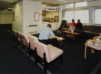 Ground floor, general view of seated area in entrance hall, Bellshill Maternity Hospital.