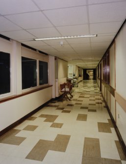 First floor, general view along corridor showing whole length of building, Bellshill Maternity Hospital.