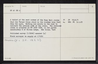 Hawick, Mercat Cross, NT41SE 10, Ordnance Survey index card, Page Number 2, Verso