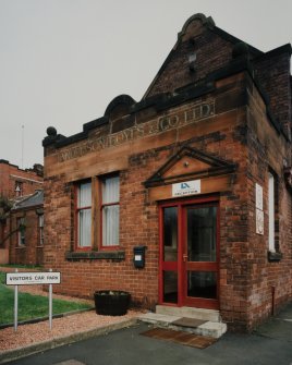 Motherwell, Craigneuk Street, Anderson Boyes
Detailed exterior view of main facade of original offices, built in 1899, and bearing the original name of the company, Anderson Boyes