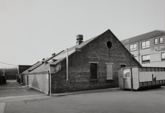 Motherwell, Craigneuk Street, Anderson Boyes
View from south east of rear of Canteen (built 1920 and 1963).  The centre of the three windows (now boarded up) contained a stained glass Anderson Boyes logo (see D 25913 & D 25914/CN)