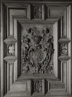 Interior.
Detail of N wall panelling in drawing room.