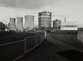 View of gas holders and cooling towers from S.