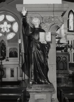 Interior. Detail of statue to St. Ignatius