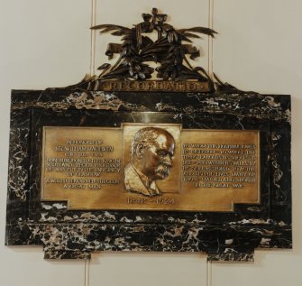 Entrance hall, detail of memorial plaque to Sir William MacEwan " to whom this hospital owes its inception"