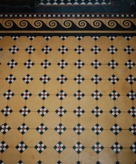 Detail of minton tile floor of entrance hall