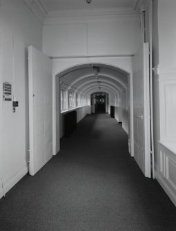 Interior. Medical Admin Block view of corridor showing metal fire doors.
