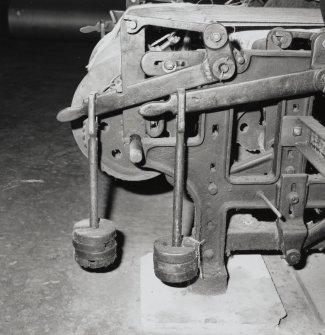 Carpet loom made by A F Craig Ltd of Paisley: detail of counterweights