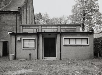 Rear of church, hall, view from South