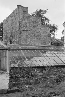 View of upper section of dovecot and part of greenhouse at Newhailes House.