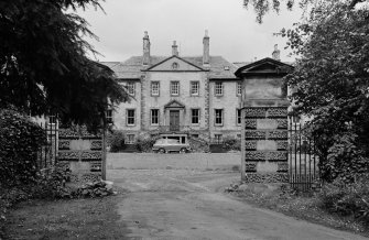 View of Newhailes House from south through gatepiers.