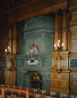 Interior.
View of W fireplace in main Council Chamber.