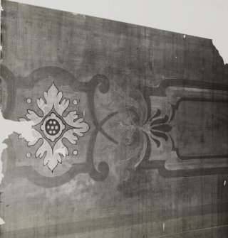 Interior.
Detail of wall covering on NW staircase.