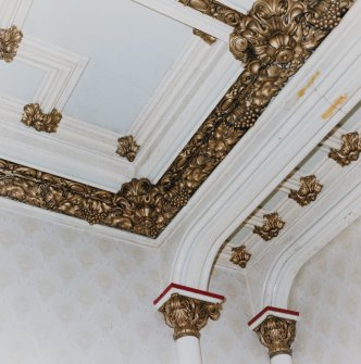 Interior.
Detail of ceiling and cornice in NE dining room.