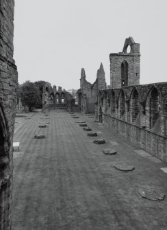 Interior.  Elevated view of nave from WSW end.