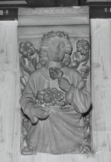 Interior.
Detail of carved angel in dining room.