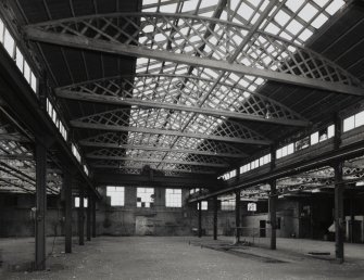 Interior.
Viewof central bay of Fabrication and Heat Treatment department, showing Belfast roof trusses.