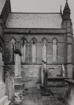 Brechin Cathedral. View of choir from S with one original windowhead.