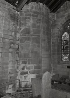 Interior.
View of portion of round tower in W end of interior of cathedral.